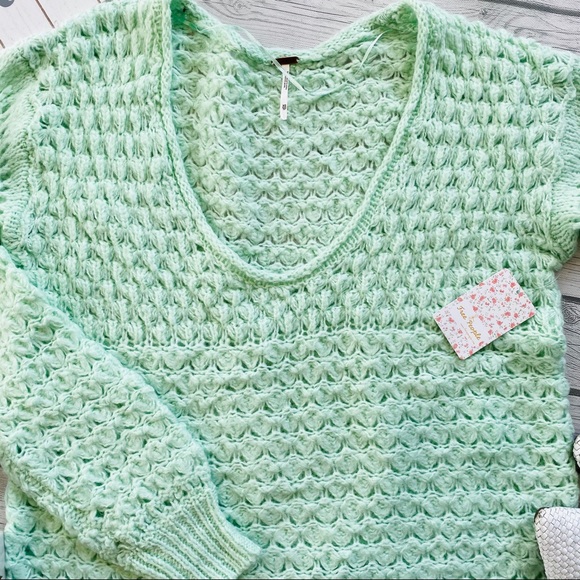 Free People Oversized Mint Open-Knit Sweater NWOT - Picture 2 of 6